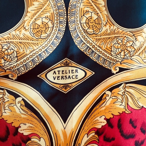 Atelier Versace Silk Scarf Baroque Gold, Red, Black, 68” – Made in Italy - Picture 4 of 13